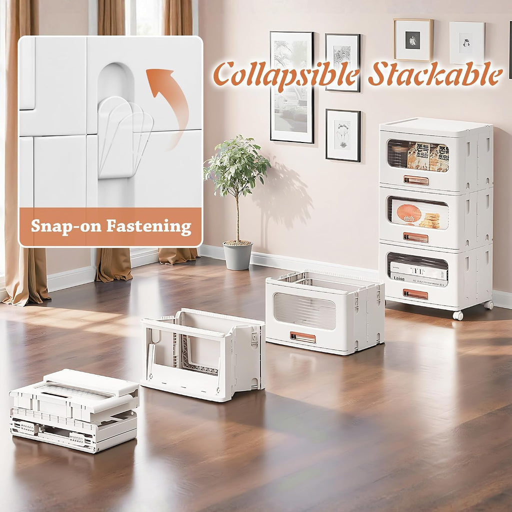 Plastic Storage Cabinet with Drawers, Stackable Storage Bins with Wheels, Waterproof Bathroom Storage Organizer, Multi-Tier Storage Drawers for Bedroom, Living Room, Kitchen, Medium 2-Tier