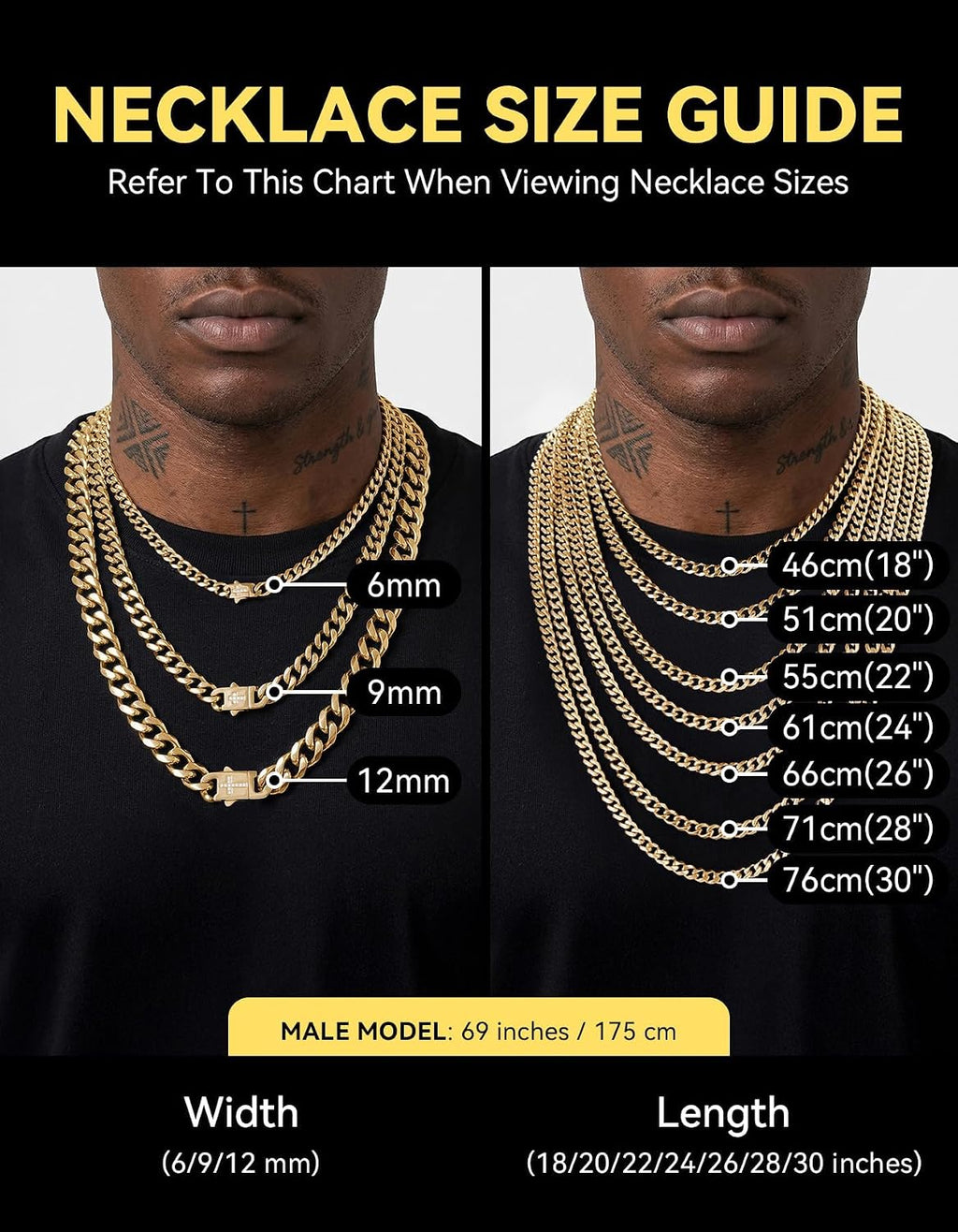 Mens Cuban Link Chain Necklace 6/9/12Mm, 18-30Inch, Stainless Steel/Black/Gold Plated with Blinged Out Cross Clasp, Hip Hop Chunky Jewelry for Men